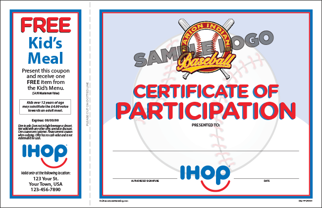 Baseball Sports Participation Certificate