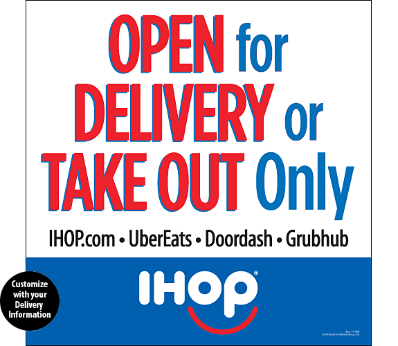 "Open for Delivery and Take Out Only" Window Cling (2' x 2')