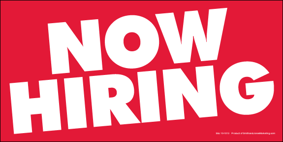 "Now Hiring" Banner - Click Image to Close