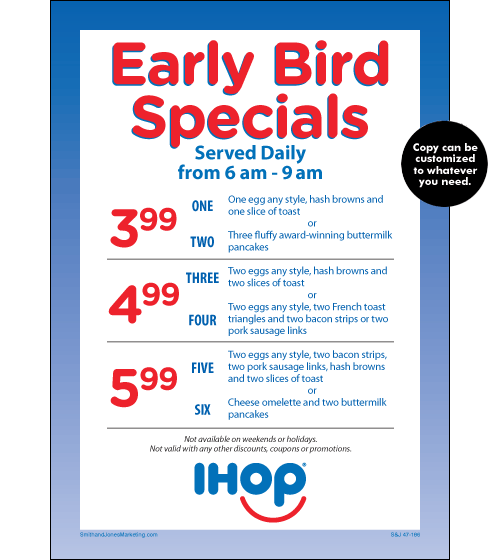 Early Bird Specials Table Talker - Click Image to Close