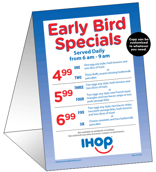 Early Bird Specials Table Tent - Click Image to Close
