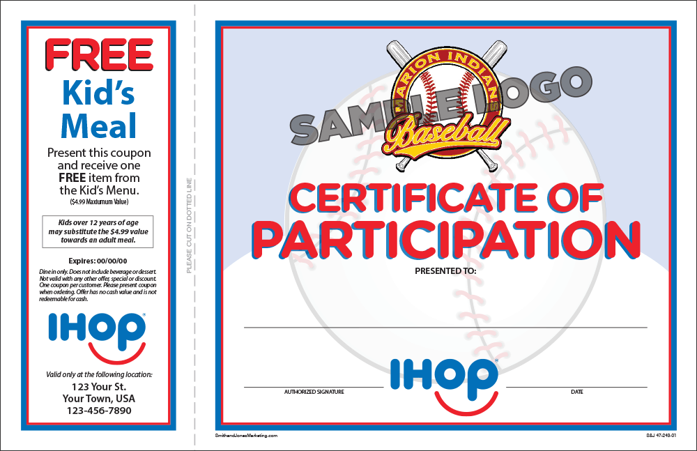 Baseball Sports Participation Certificate - Click Image to Close