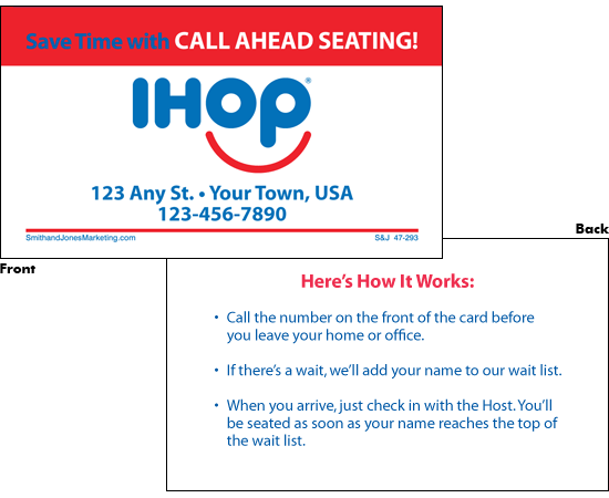 Call Ahead Seating BCS Card (2-Sided) - Click Image to Close