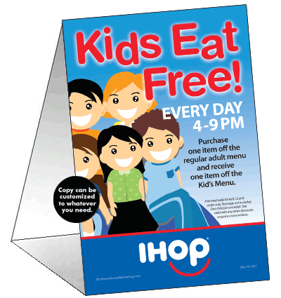 Kids Eat Free Table Tent - Click Image to Close