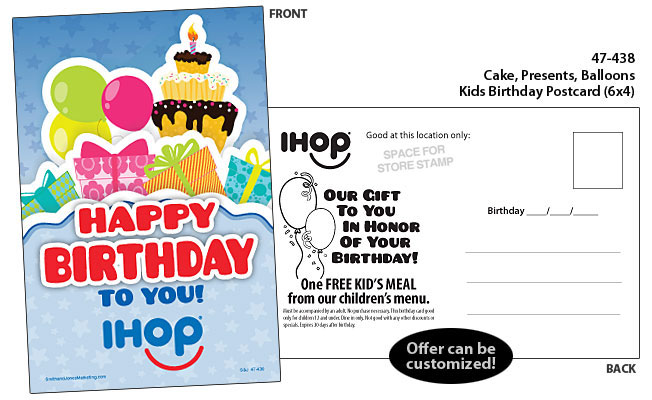 Kid's Birthday Postcard - Cake, Presents, Balloons - Click Image to Close