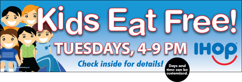 "Kids Eat Free" Banner (Blue Coloring) - Click Image to Close